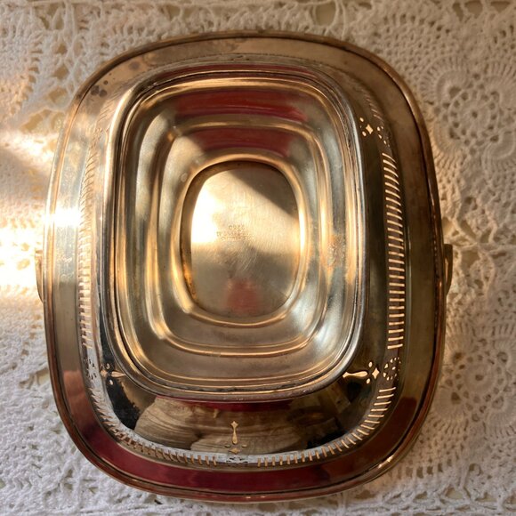 Vintage Silver Plate Pedestal Handled Basket with Tatted Doily - S&S Stamped - Picture 3 of 10